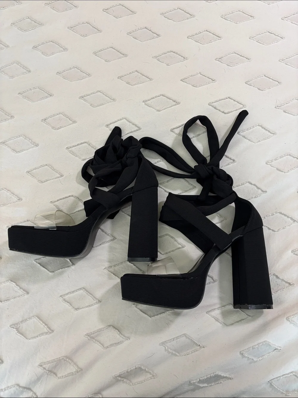 Strappy Chunky Black & Clear heels